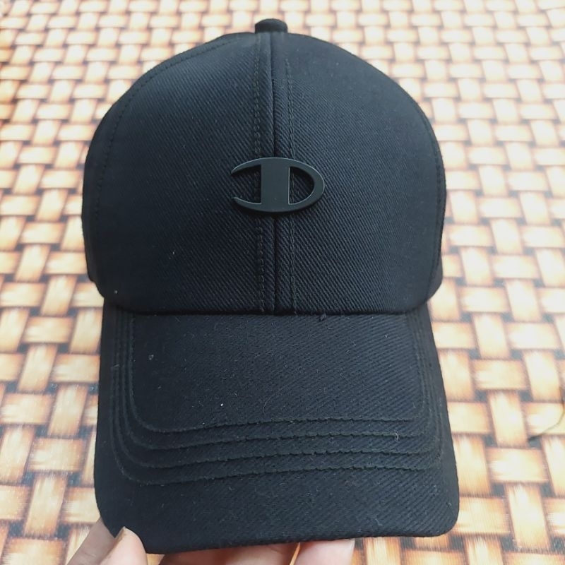 Topi Baseball Black Keren Patch PIN Jahit Rantai - Logo D Hitam